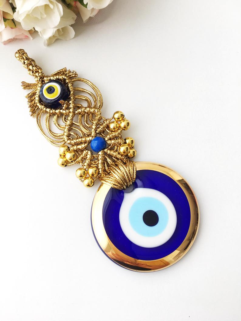 Gold Evil Eye Wall Hanging, Evil Eye Home Decor, Gold Macrame Wall Hanging