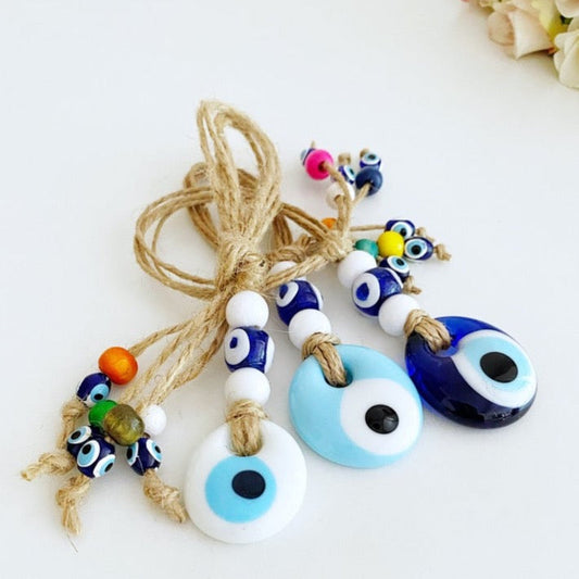 Tiny Evil Eye Wall Hanging, Blue White Evil Eye Bead, Evil Eye Home Decor