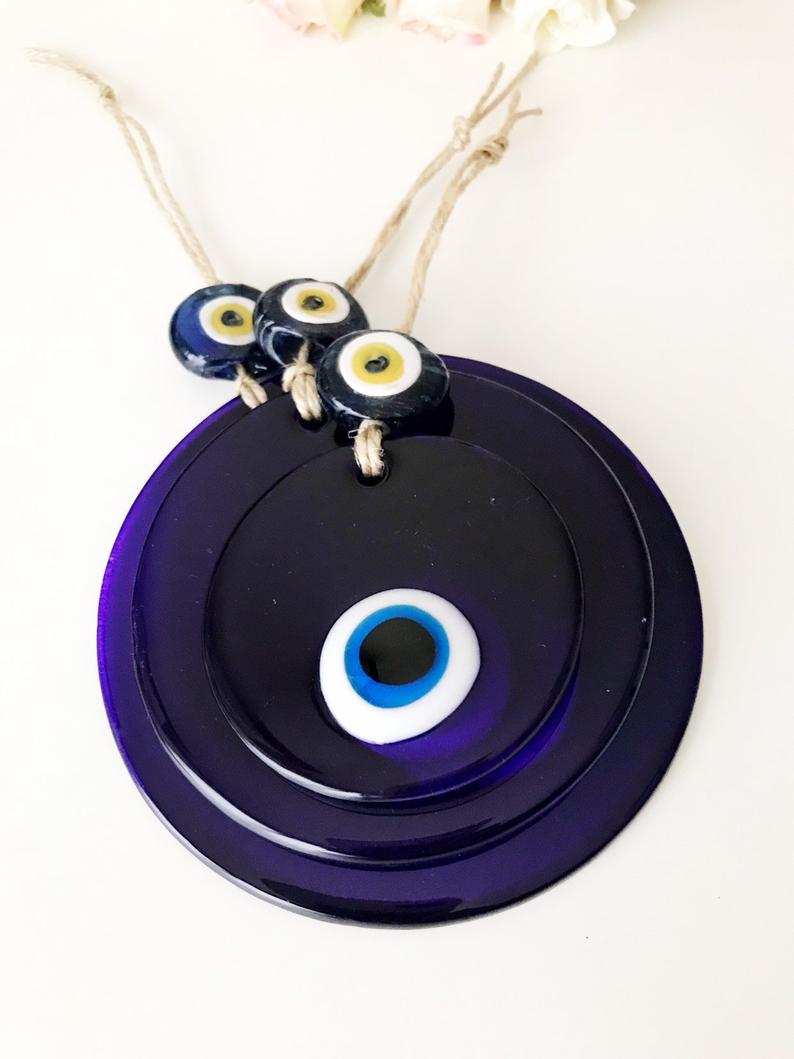 Blue glass evil eye wall hanging