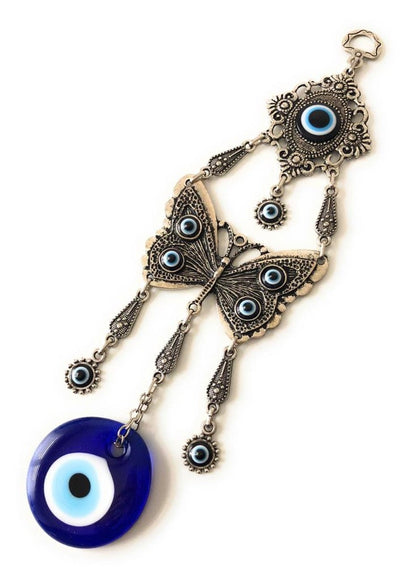 Butterfly wall hanging with evil eye beads