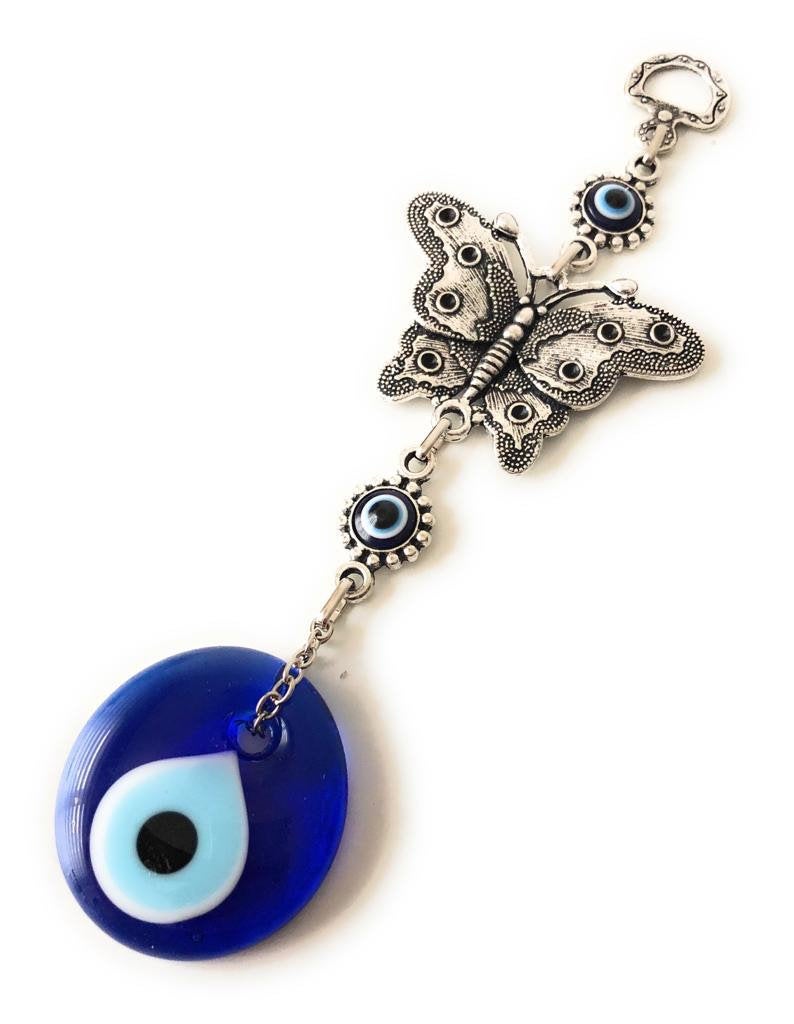 Butterfly wall hanging with evil eye beads