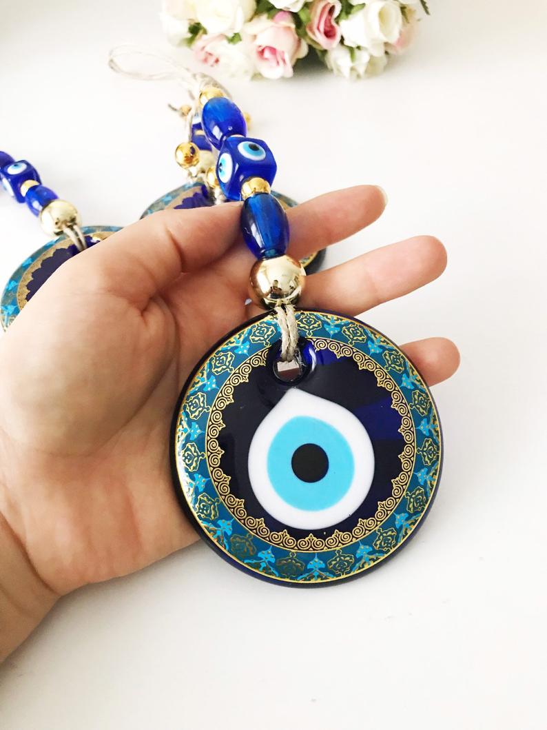 Evil Eye Wall Hanging, Blue Evil Eye Beads, Glass Evil Eye Collection