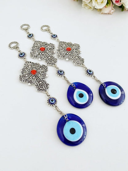 Cross Evil Eye Wall Hanging, Evil Eye Home Decor, Religious Wall Decor