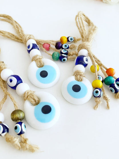 Tiny Evil Eye Wall Hanging, Blue White Evil Eye Bead, Evil Eye Home Decor