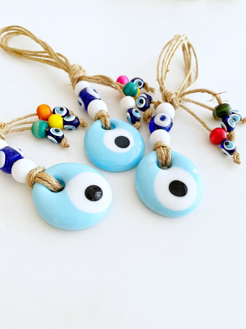 Tiny Evil Eye Wall Hanging, Blue White Evil Eye Bead, Evil Eye Home Decor