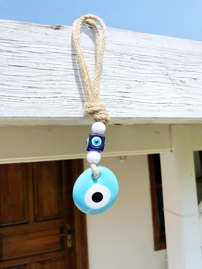 Evil Eye Wall Hanging, Blue Evil Eye Beads, Glass Evil Eye Collection