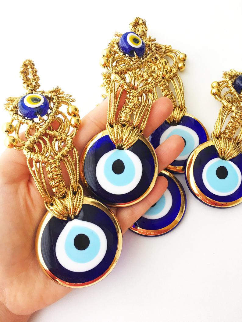 Gold Evil Eye Wall Hanging, Evil Eye Home Decor, Gold Macrame Wall Hanging