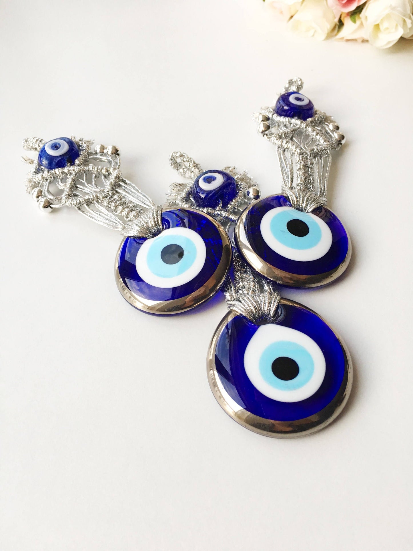 Silver Macrame Evil Eye Charm