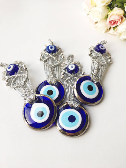 Silver Macrame Evil Eye Charm