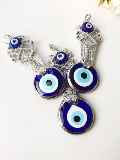 Silver Macrame Evil Eye Charm